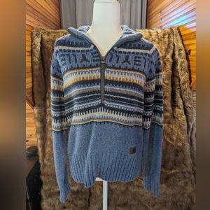 Blue Patterned V-Neck Sweater